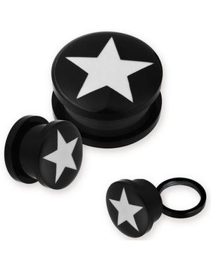 Sort Piercing Plug med Hvid Stjerne