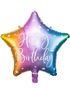 Happy Birthday! - Stjerneformet Flerfarget Folieballong med Hvit Skrift 40 cm