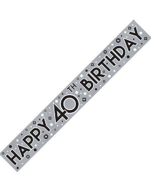 2,6 Meter "Happy 40th Birthday" - Banner med Glitrende Sølvfarge