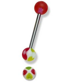 Pink & Green Hearts - Tungepiercing