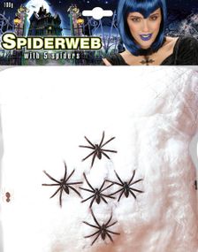 Fake Spindelvæv 100g m/Edderkopper - Dekoration 