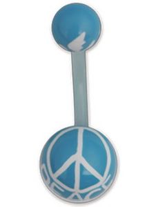 Navlepiercing i Blå og Hvid med Peace Tegn
