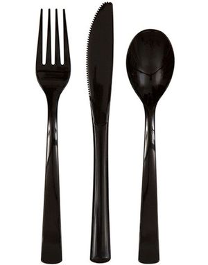 18 stykke genanvendeligt sort plastik bestik