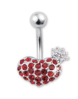 A Queens Heart Red - Navlepiercing i Ægte Sølv
