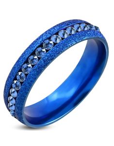 6 mm Blå Glitrende Stålring Indfattet med Blå CZ Sten