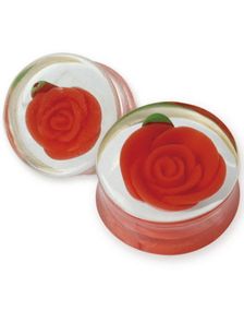 Gennemsigtig Piercing Plug med Rød Rose