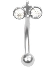 Øjenbrynspiercing med Klare Sten og Kors - 1.2 x 8 mm