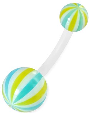 Candy Stripes - Blå, Hvid og Grøn Navlepiercing af Bioplast