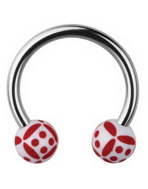 Øjenbrynspiercing Round with Dice - White/Red - 1.2 x 10 mm
