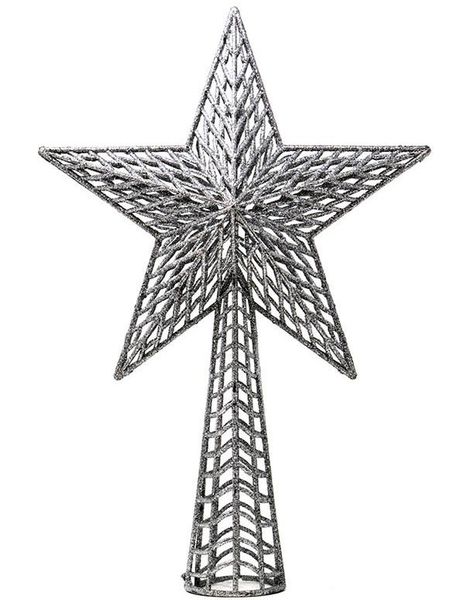 Sølvfarvet Juletræsstjerne med Glitter 27 cm
