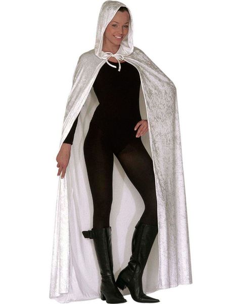 Hvid Velour Kappe m/Hætte - 150 cm