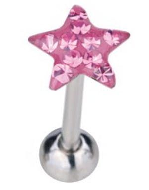 Tungepiercing med Stjerneformet Rosa Topkugle & Sten 