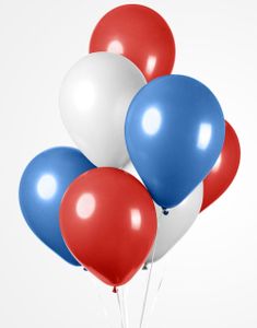 10 stk 30 cm - Røde, Hvite og Blå Ballonger