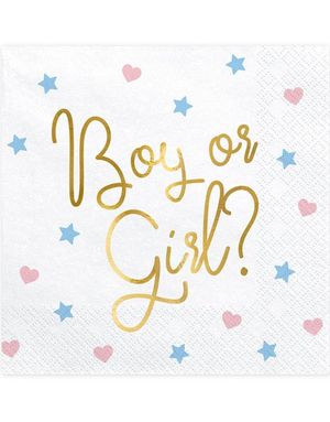 20 stk Gender Reveal Servietter med Guldfolieret Boy or Girl? Tekst - 33x33 cm