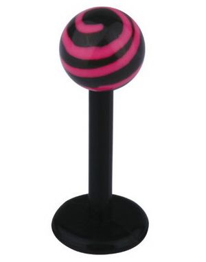 Labret m/Stribet Op Kugle - Sort/Rosa - Strl 1,2x8x4mm