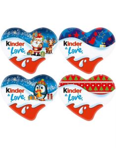 30 stk Kinder Love X-Mas - Melkesjokoladehjerter med Melkekremfyll og Assorterte Julemotiver - Hel Eske 1,11 kg