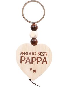 Nøkkelring med Trehjerte og Perler - Verdens Beste Pappa