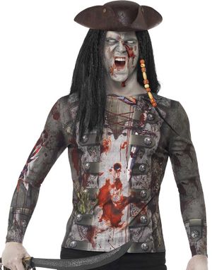 Zombie Pirat Fotorealistisk Kostumeoverdel Til Herre