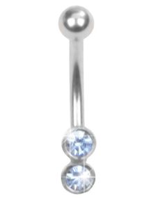 To Sten - Øjenbrynspiercing med Blå Sten - 1.2 x 8 mm