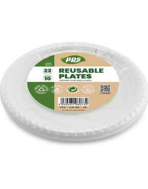 10 stk Hvite Gjenbrukbare Plastikktallerkener 23 cm