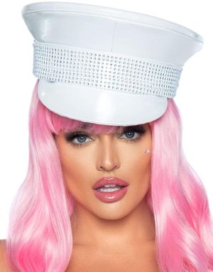 Hvit Kapteinhatt med Strassdetaljer