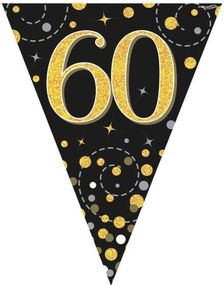 60-års Feiring Svart og Gullfarget Banner med 11 Flagg - 3,9 Meter