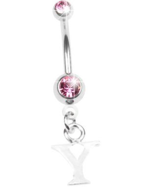 Navlepiercing med Bogstavet Y & Rosa Sten