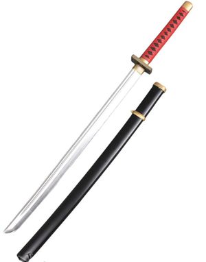 Sort Katana med Slire og Rødt Håndtag 101 cm - Cosplay Sværd