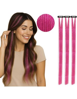 3 stk Tinsel Hair Extensions 50 cm - Rosa