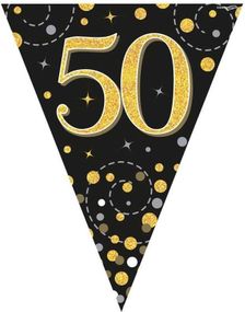 50-års Feiring Svart og Gullfarget Banner med 11 Flagg - 3,9 Meter