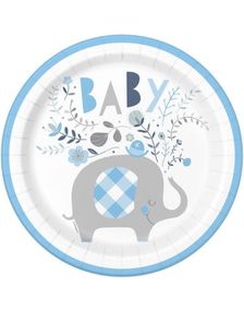 8 stk Baby Blue Elephant Papptallerkener 22 cm