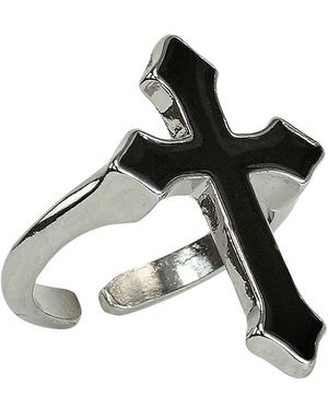 Gotisk Sølvfarget Ring med Svart Kors