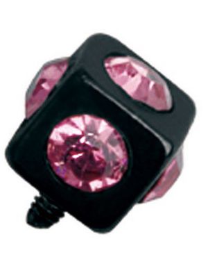 Firkantet Sort Dermal Anchor Kugle med Rosa Sten - Strl 3 mm kugle med 1,2 mm gevind