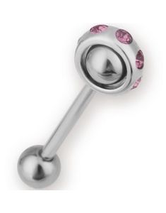 Roterende Cirkel - Sølvfarvet Tungepiercing med Rosa Sten