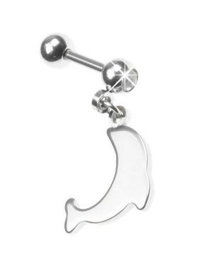 Tragus/Helix med Hængende Delfin & Klar Sten