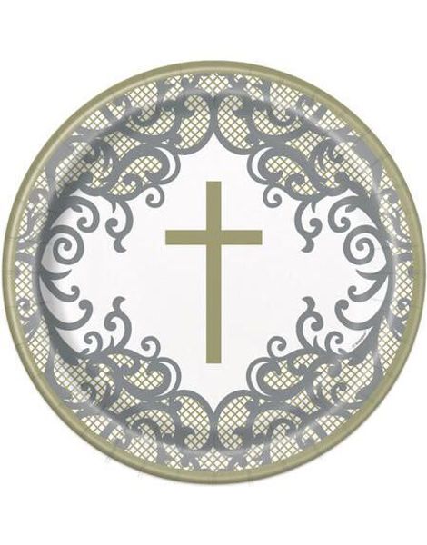 8 stk Flotte Papptallerkener med Gullkors 22 cm - Gold Cross