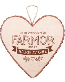 "Du Er Verdens Beste Farmor Med Et Hjerte Av Gull" Hjerteformet Skilt i Tre 15x15 cm