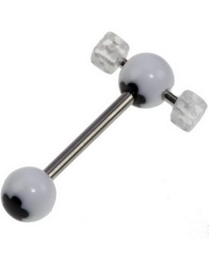 Elegant Tungepiercing med Blomst & Klare Terninger