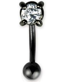 Banan Sort Øjenbrynspiercing med Klar Diamantformet Sten - 1.2 x 8 mm