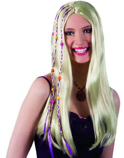 Blond Hippieparyk med Lilla Striber og Perler