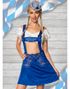 Kort A-Formet Oktoberfestskørt i Royal Blå med Seler og Broderi
