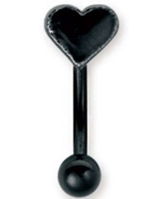 Øjenbrynspiercing i Sort med Hjerteformet Kugle - 1.2 x 8 mm