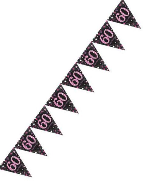 60-Års Fejring - 4 Meter Sort og Lyserød Glitrende Flagbanner