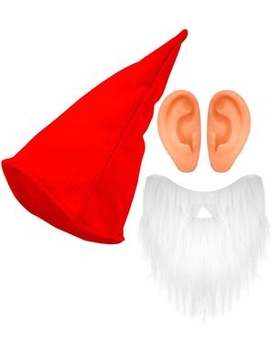 Rødt Julealv Sæt - Hat med Ører og Skæg