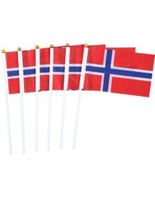 6 stk Små Norske Håndflagg på Pinne 25 cm
