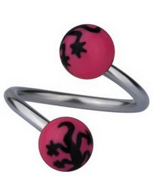 Øjenbrynspiercing med Salamander - Rosa/Sort - 1.2 x 10 mm