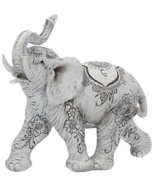 Grå Elefantfigur med Henna-Motiver 18 cm