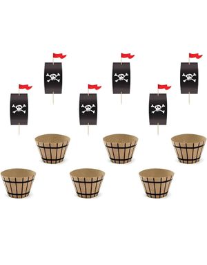 6 stk Pirat Cupcake / Muffinsformer med Dekorasjonspinner