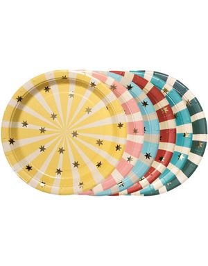 8 stk Små Fargerike Sirkus Papptallerkener 18 cm - Circus Party