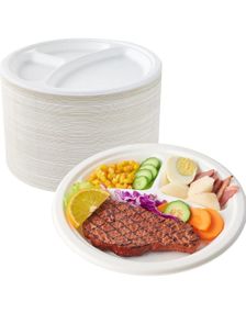 6 stk Store Hvite Gjenbrukbare 3-Delte Plastikktallerkener 26 cm